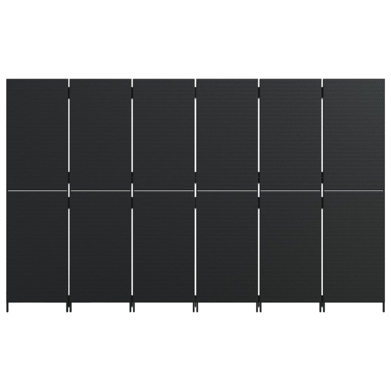 Kamerscherm 6 panelen poly rattan zwart