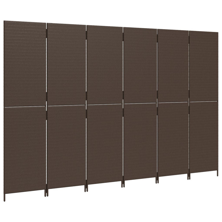 Kamerscherm 6 panelen poly rattan bruin