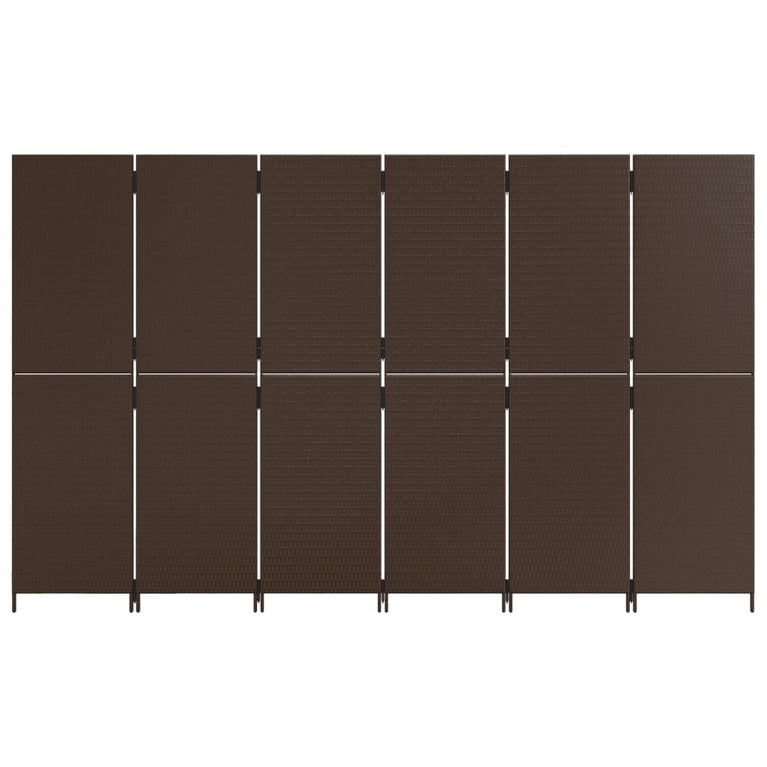 Kamerscherm 6 panelen poly rattan bruin