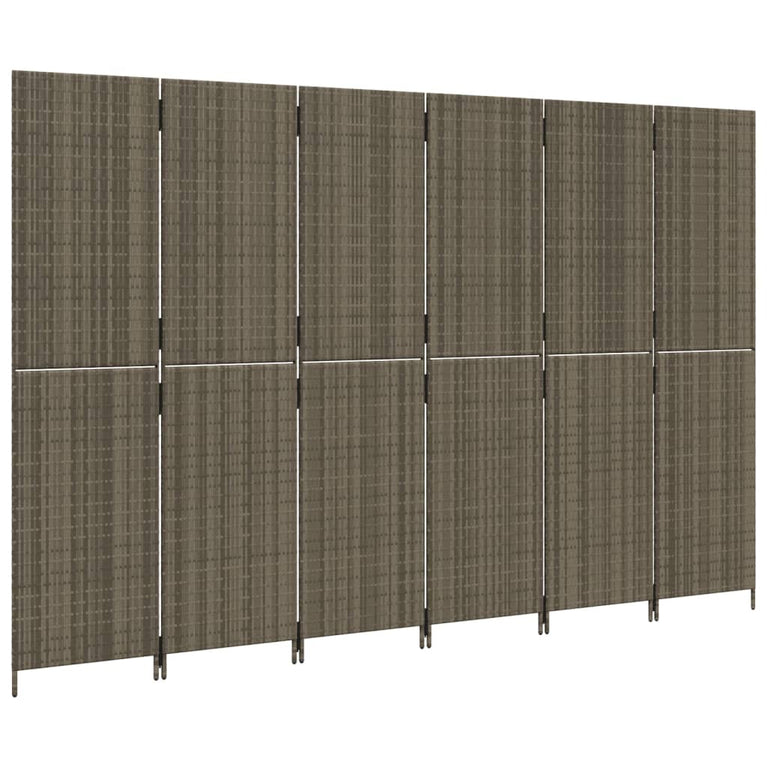 Kamerscherm 6 panelen poly rattan grijs