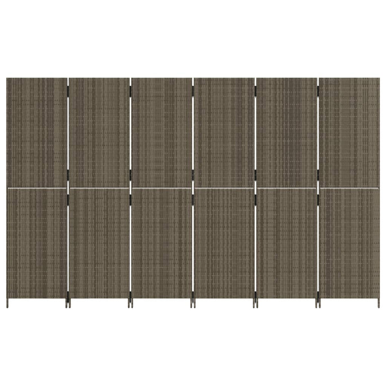 Kamerscherm 6 panelen poly rattan grijs