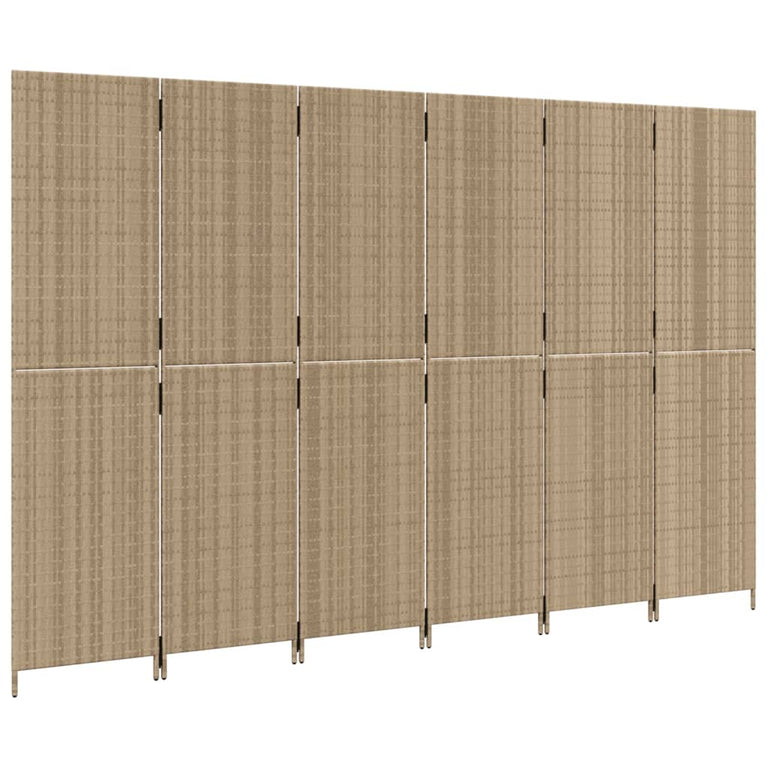 Kamerscherm 6 panelen poly rattan beige