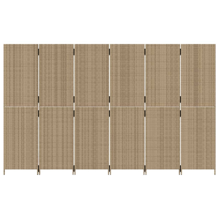 Kamerscherm 6 panelen poly rattan beige