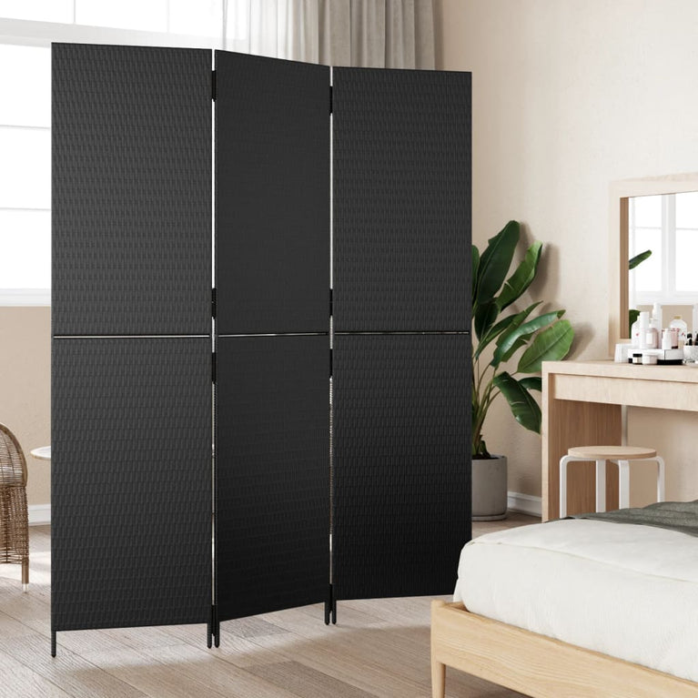Kamerscherm 3 panelen poly rattan zwart