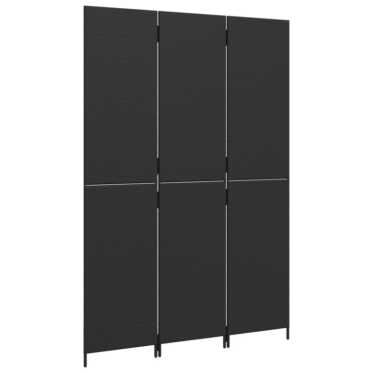 Kamerscherm 3 panelen poly rattan zwart