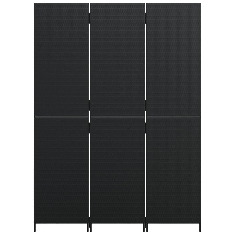 Kamerscherm 3 panelen poly rattan zwart