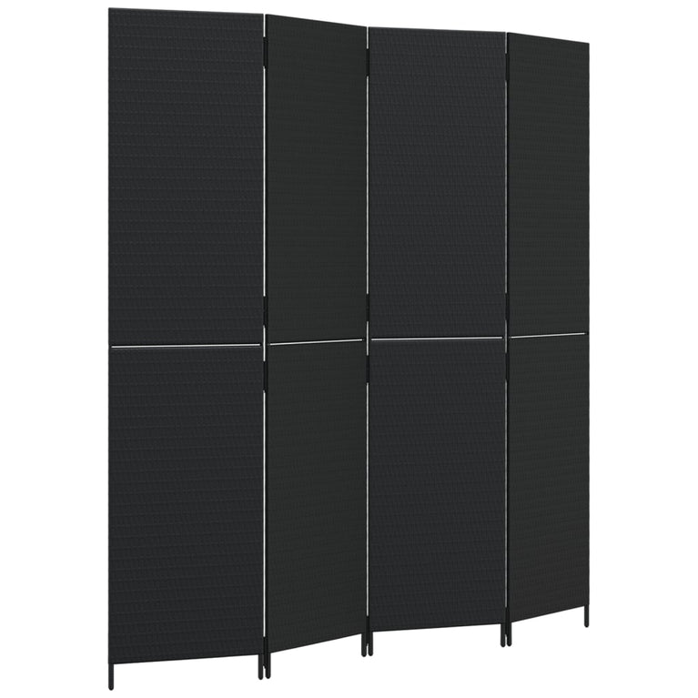 Kamerscherm 4 panelen poly rattan zwart