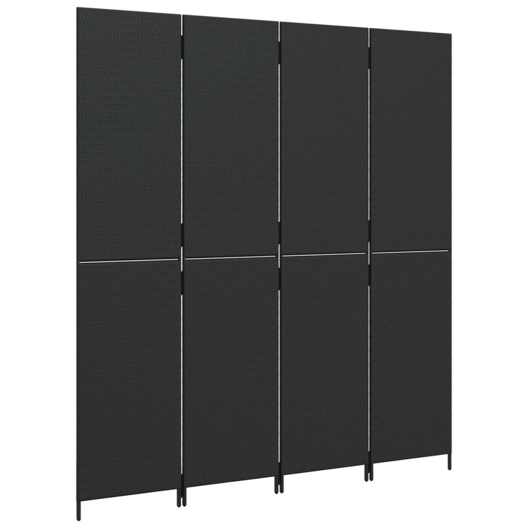 Kamerscherm 4 panelen poly rattan zwart