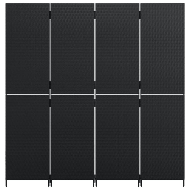Kamerscherm 4 panelen poly rattan zwart