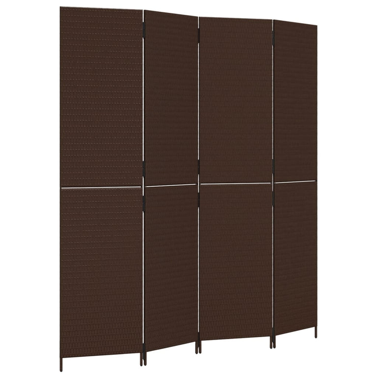 Kamerscherm 4 panelen poly rattan bruin