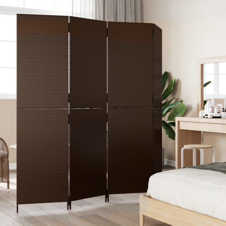 Kamerscherm 4 panelen poly rattan bruin