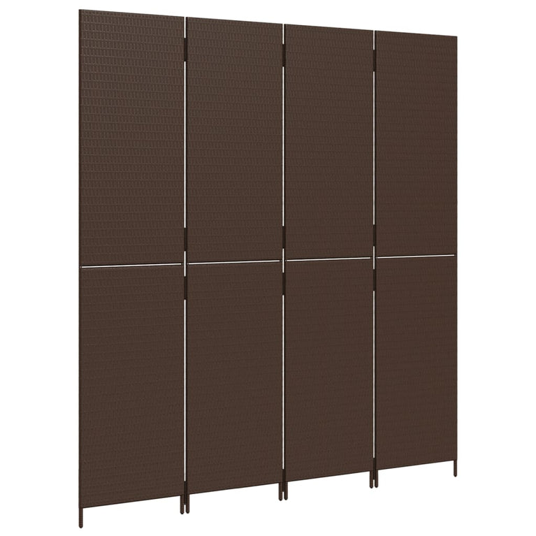 Kamerscherm 4 panelen poly rattan bruin