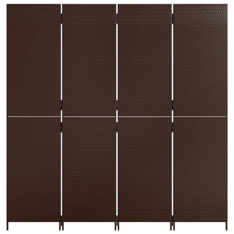 Kamerscherm 4 panelen poly rattan bruin