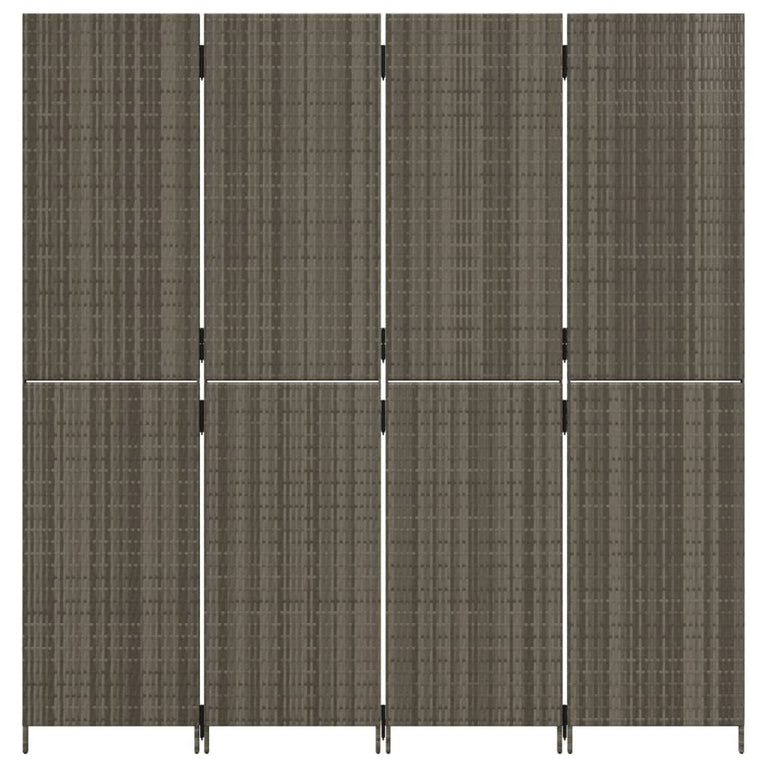Kamerscherm 4 panelen poly rattan grijs