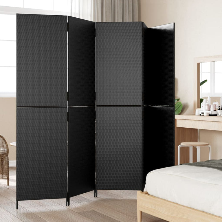 Kamerscherm 5 panelen poly rattan zwart