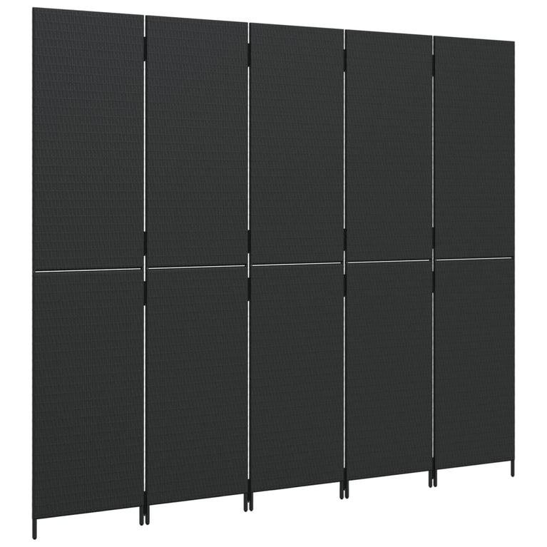 Kamerscherm 5 panelen poly rattan zwart
