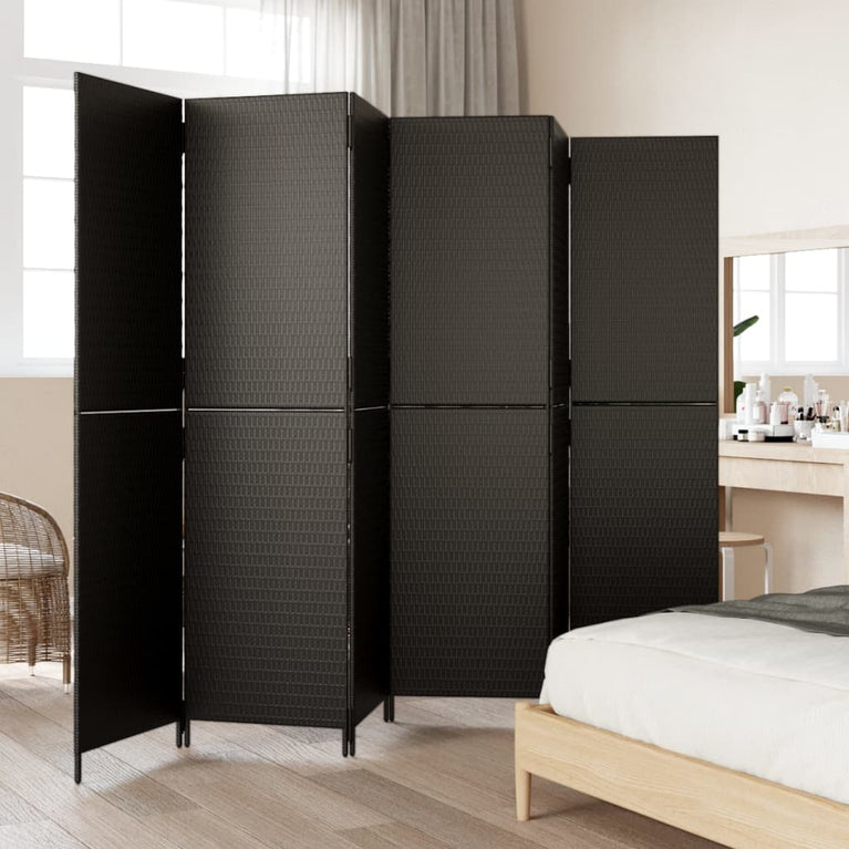 Kamerscherm 6 panelen poly rattan zwart