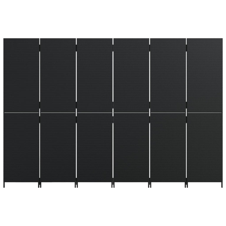 Kamerscherm 6 panelen poly rattan zwart
