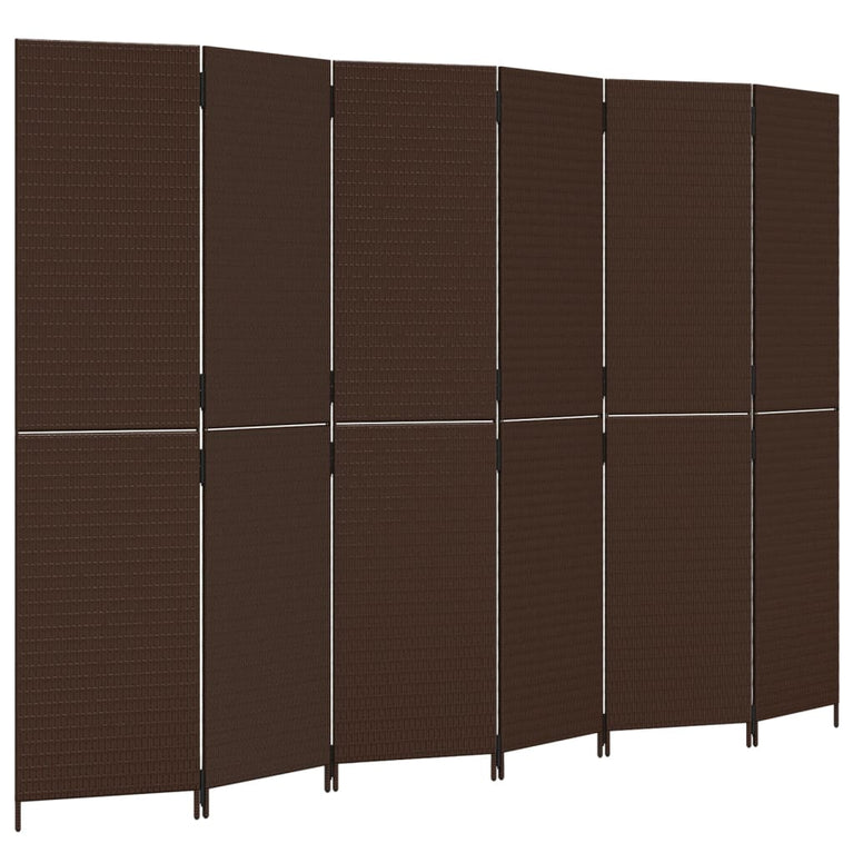 Kamerscherm 6 panelen poly rattan bruin