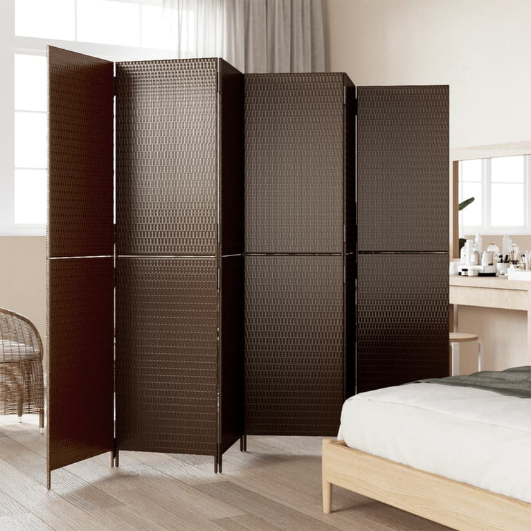 Kamerscherm 6 panelen poly rattan bruin
