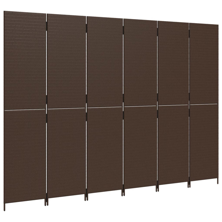 Kamerscherm 6 panelen poly rattan bruin