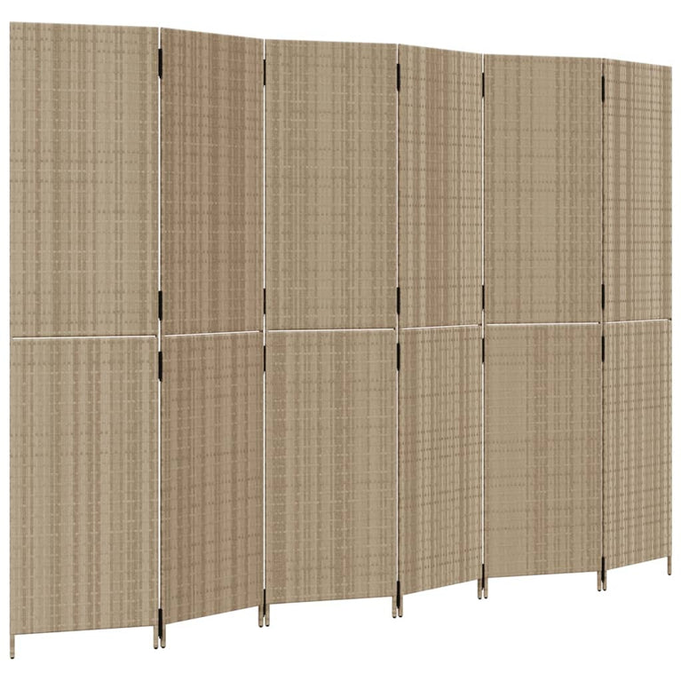 Kamerscherm 6 panelen poly rattan beige