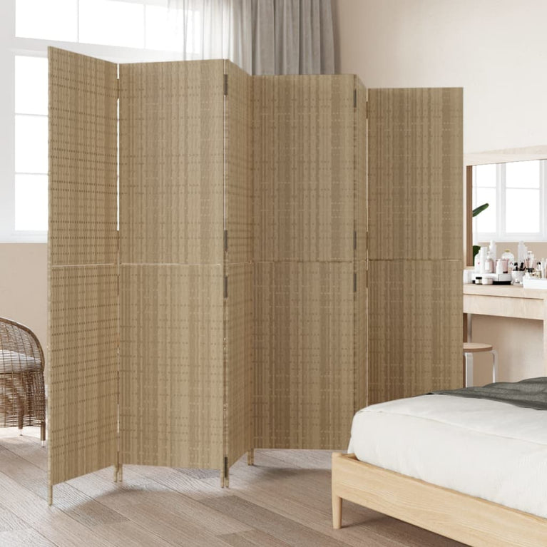 Kamerscherm 6 panelen poly rattan beige