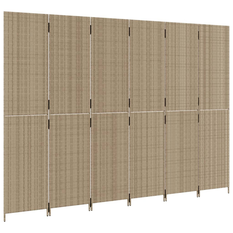 Kamerscherm 6 panelen poly rattan beige