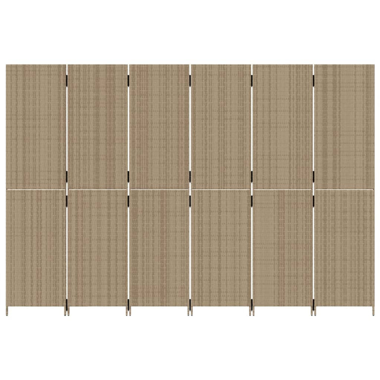 Kamerscherm 6 panelen poly rattan beige