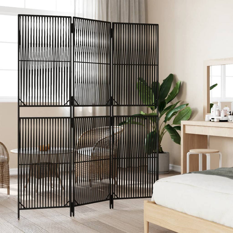 Kamerscherm 3 panelen poly rattan zwart
