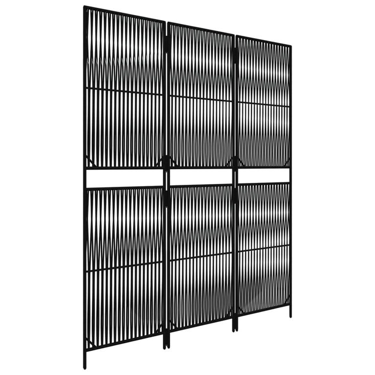 Kamerscherm 3 panelen poly rattan zwart