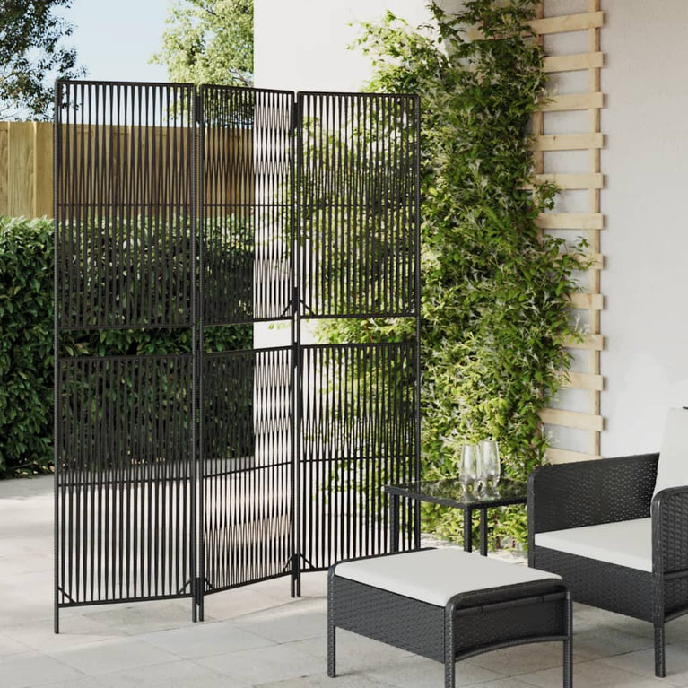 Kamerscherm 3 panelen poly rattan zwart