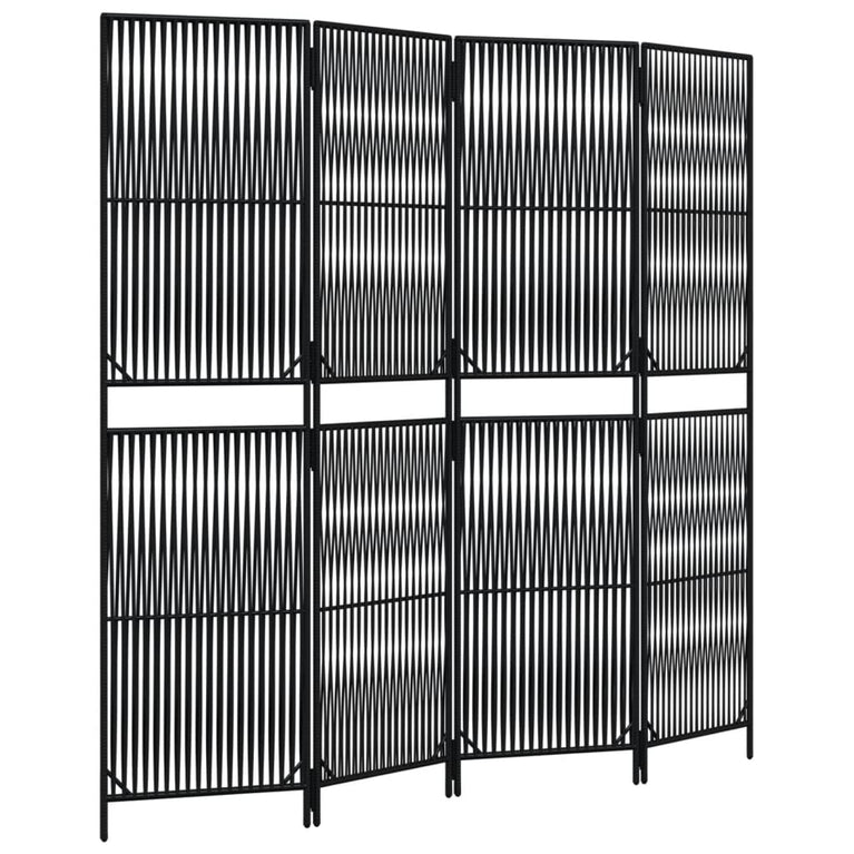 Kamerscherm 4 panelen poly rattan zwart