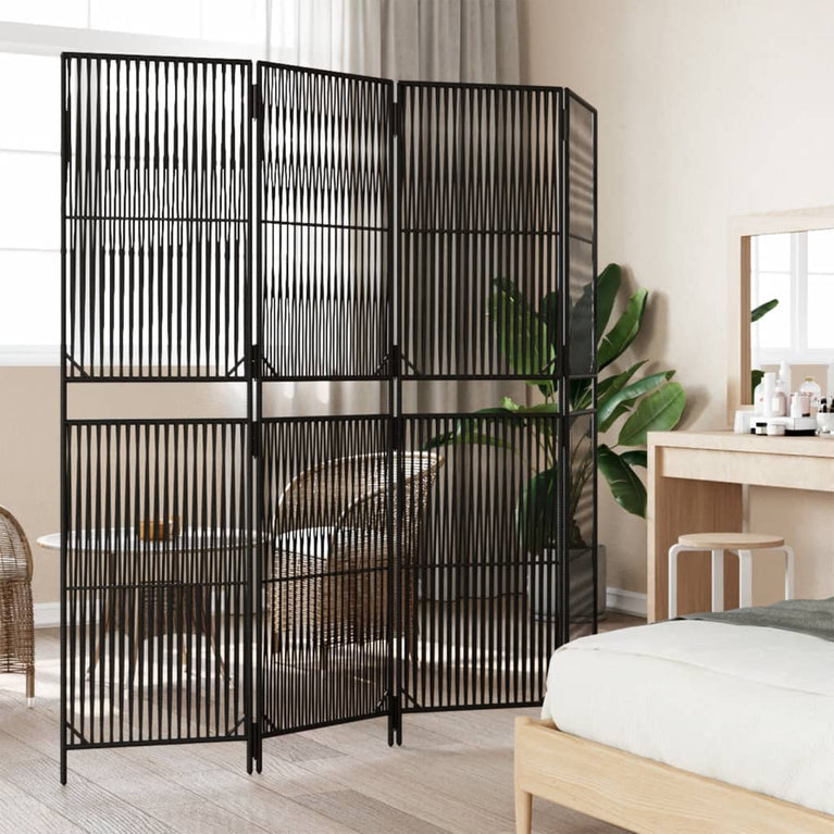 Kamerscherm 4 panelen poly rattan zwart