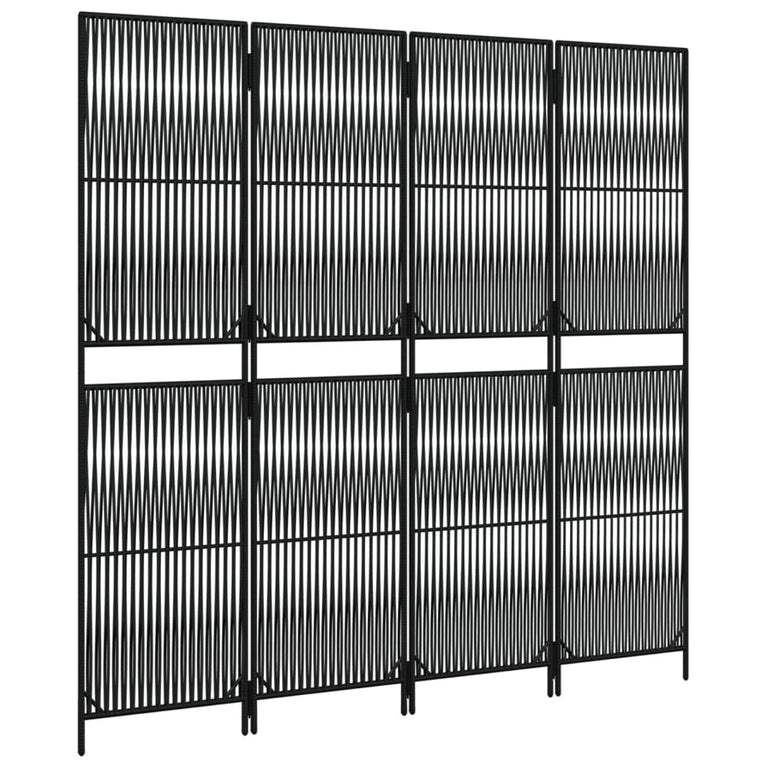 Kamerscherm 4 panelen poly rattan zwart