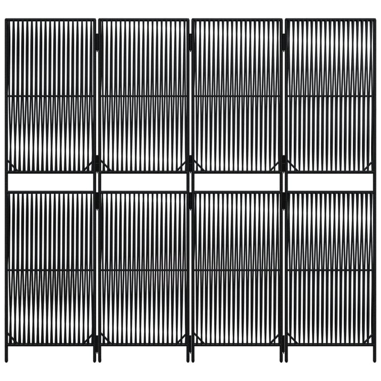 Kamerscherm 4 panelen poly rattan zwart