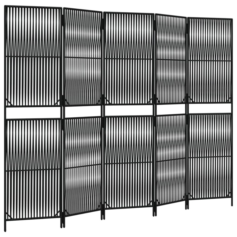 Kamerscherm 5 panelen poly rattan zwart
