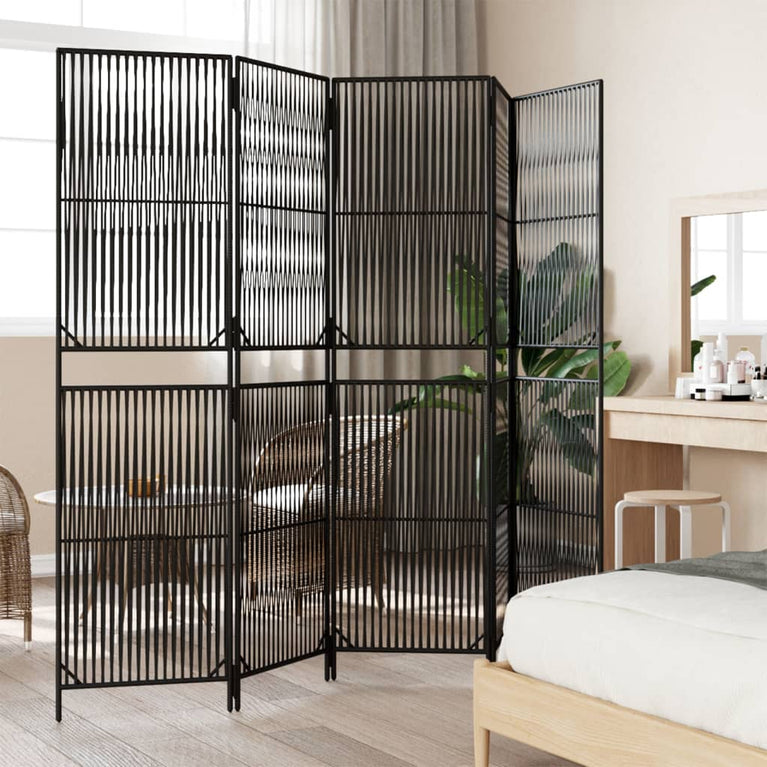 Kamerscherm 5 panelen poly rattan zwart