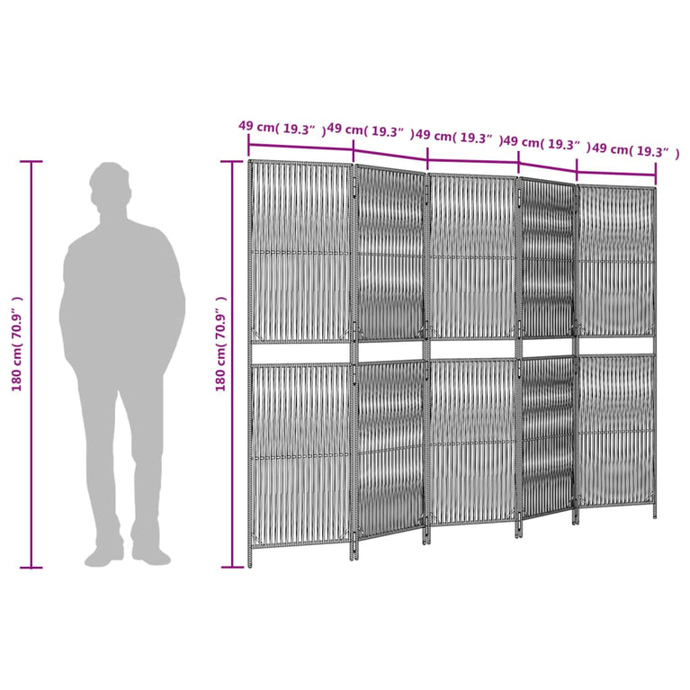 Kamerscherm 5 panelen poly rattan zwart