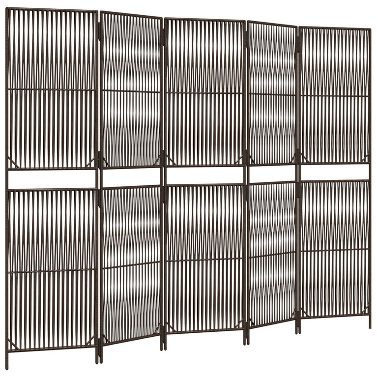 Kamerscherm 5 panelen poly rattan bruin