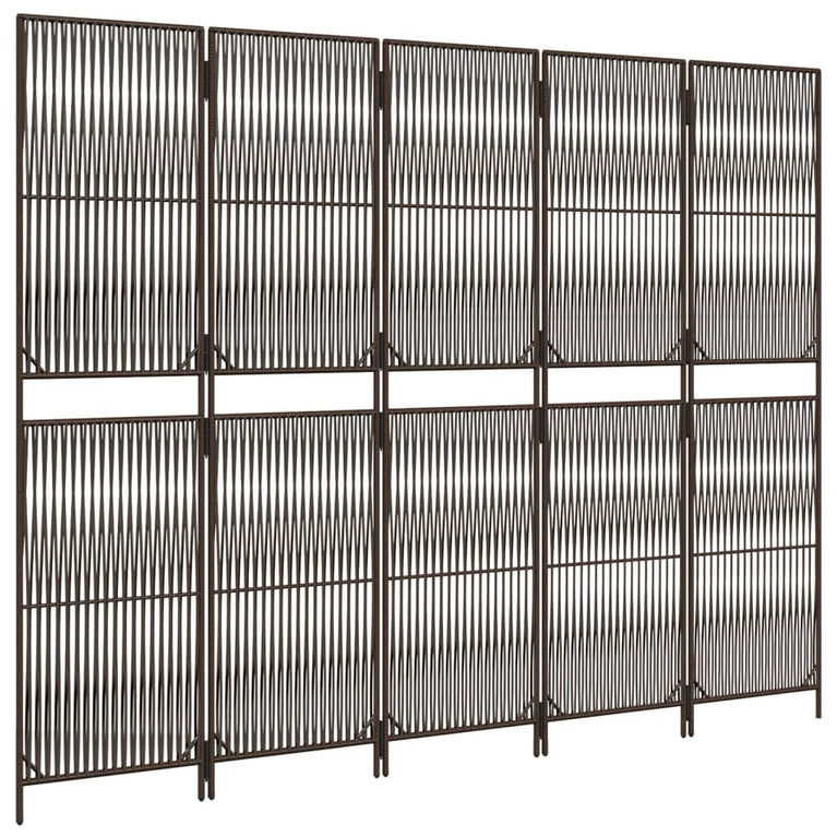 Kamerscherm 5 panelen poly rattan bruin