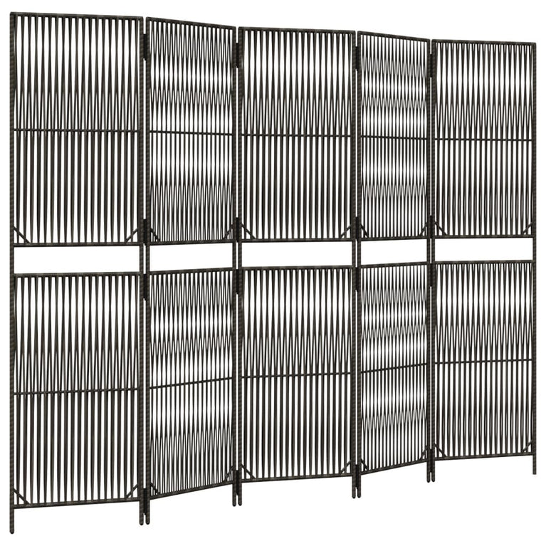 Kamerscherm 5 panelen poly rattan grijs