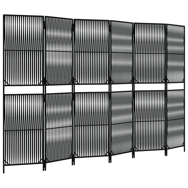 Kamerscherm 6 panelen poly rattan zwart