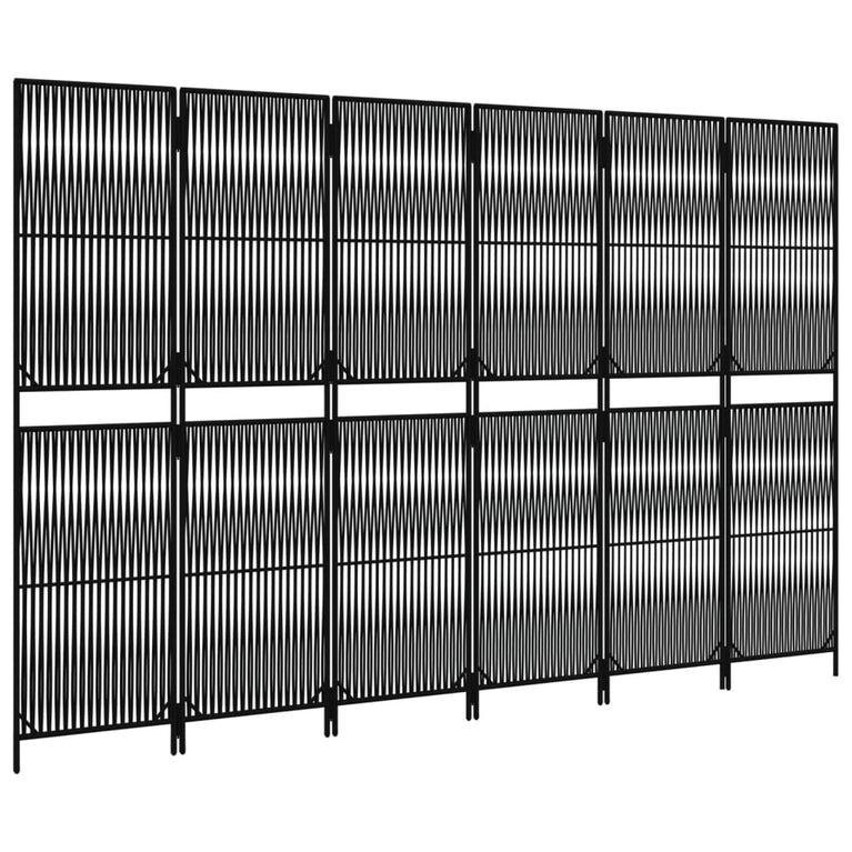 Kamerscherm 6 panelen poly rattan zwart