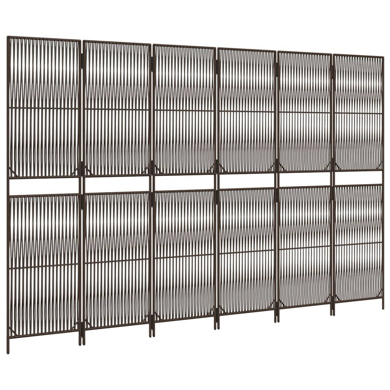 Kamerscherm 6 panelen poly rattan bruin