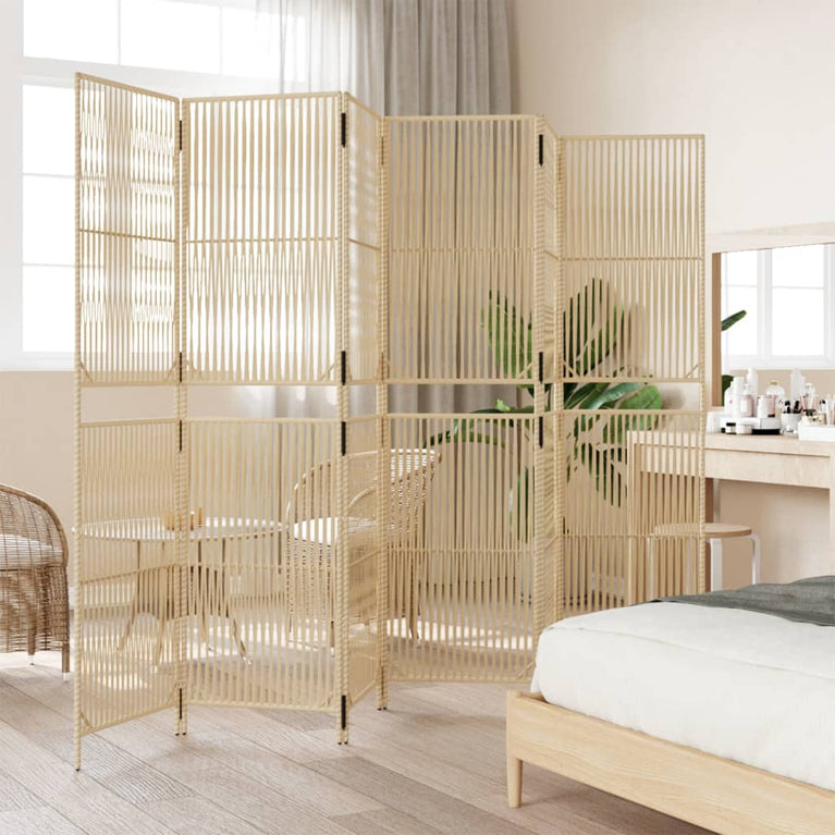 Kamerscherm 6 panelen poly rattan beige
