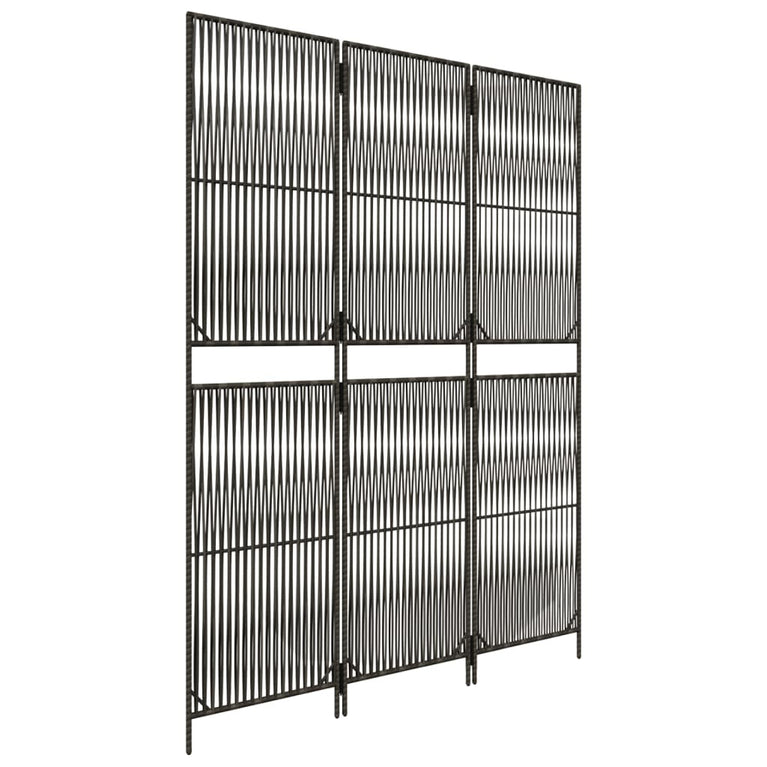 Kamerscherm 3 panelen poly rattan grijs