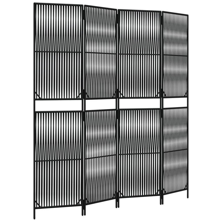 Kamerscherm 4 panelen poly rattan zwart