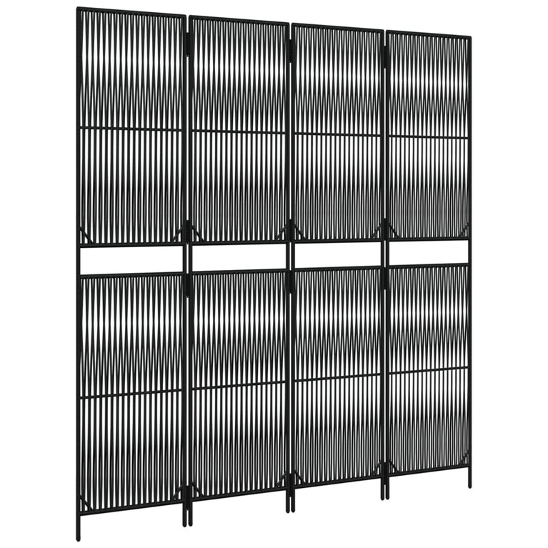 Kamerscherm 4 panelen poly rattan zwart