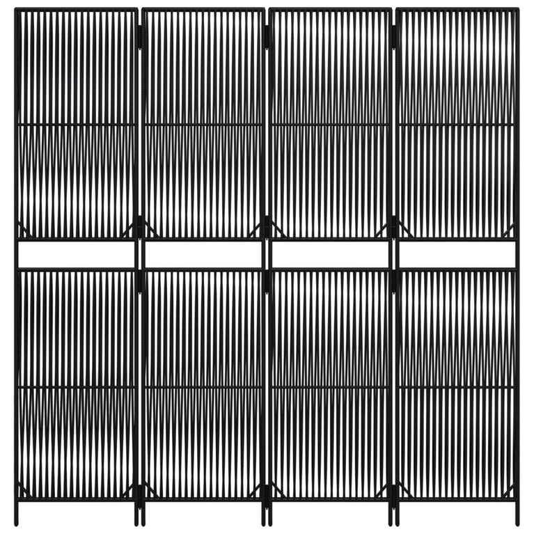 Kamerscherm 4 panelen poly rattan zwart